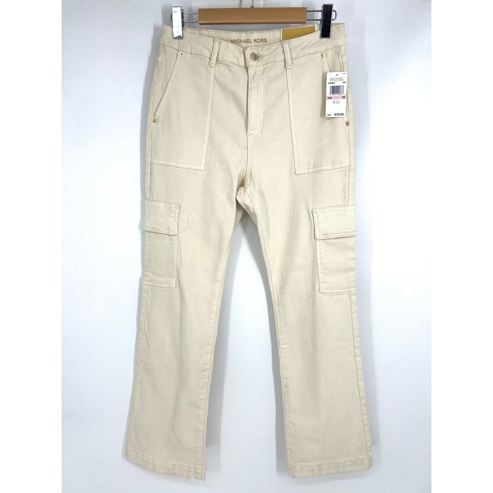 Michael Kors Selma Bootcut Cargo Pants Bone White Higher Rise Size 10 QF4905KE9U